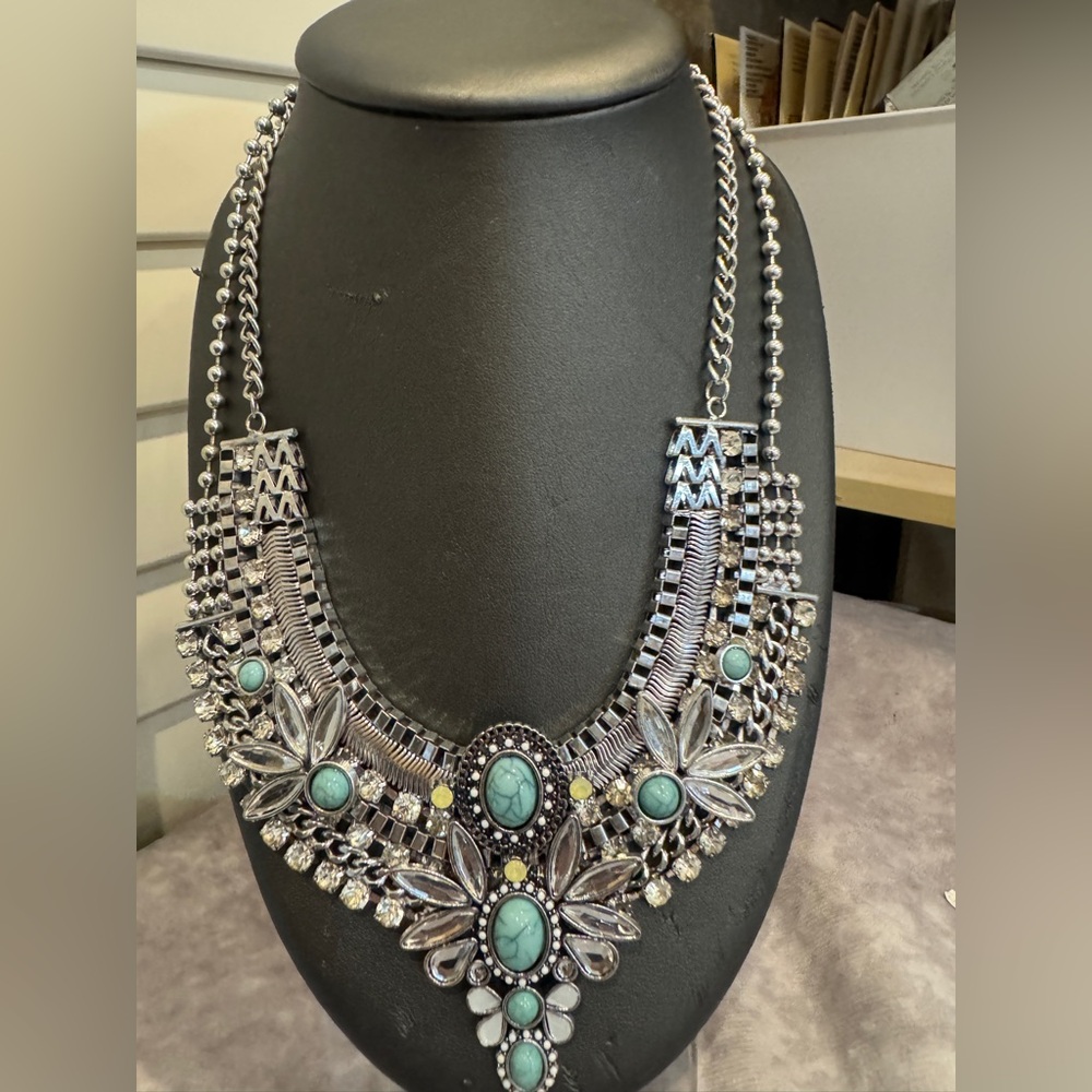 Claire's Silver and Turquoise Massive Statement Necklace